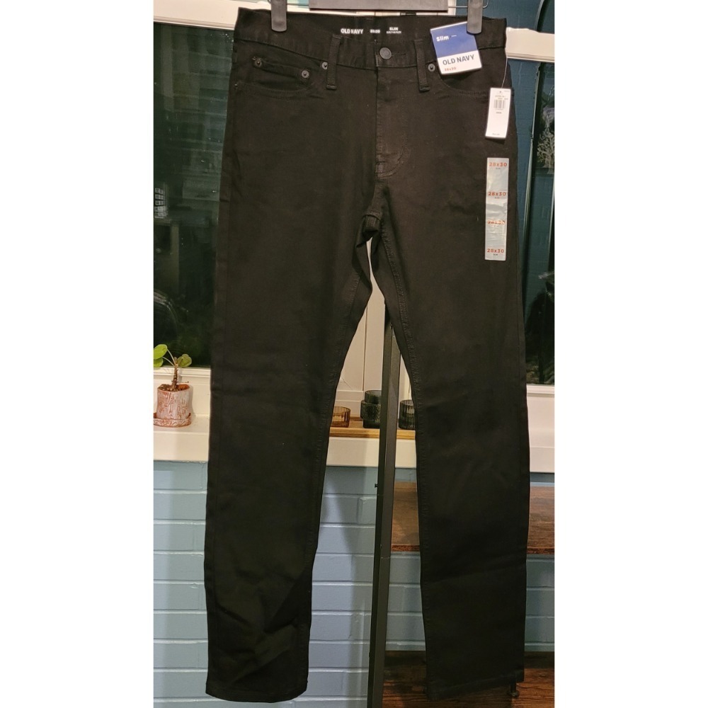 Old Navy Slim Jeans Built-In Flex Black Denim Pants Mens 28x30 NWT